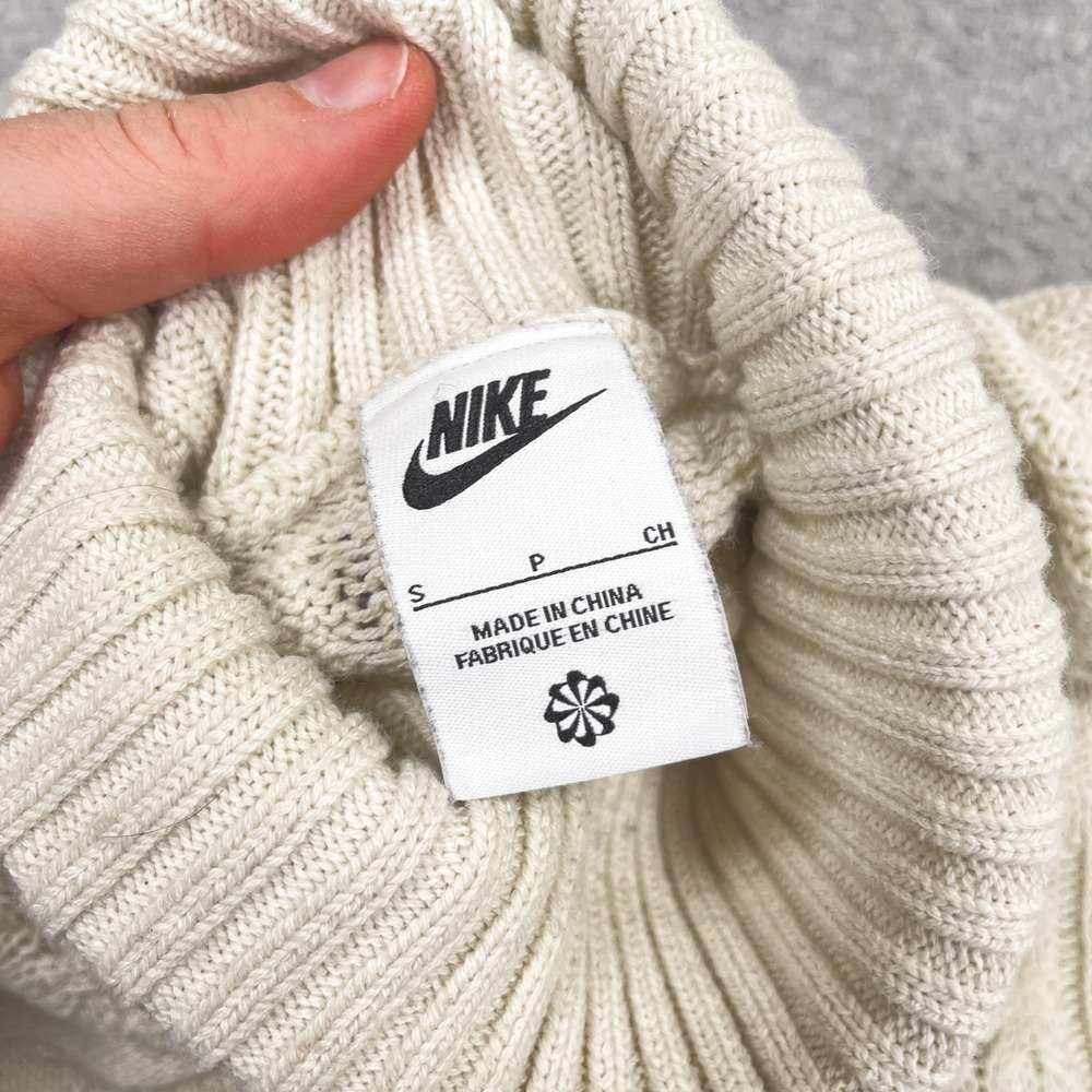 Nike Cable Knit Sweater Mens Small Ivory Turtleneck Swoosh Knit FB7770-072 - Picture 9 of 12